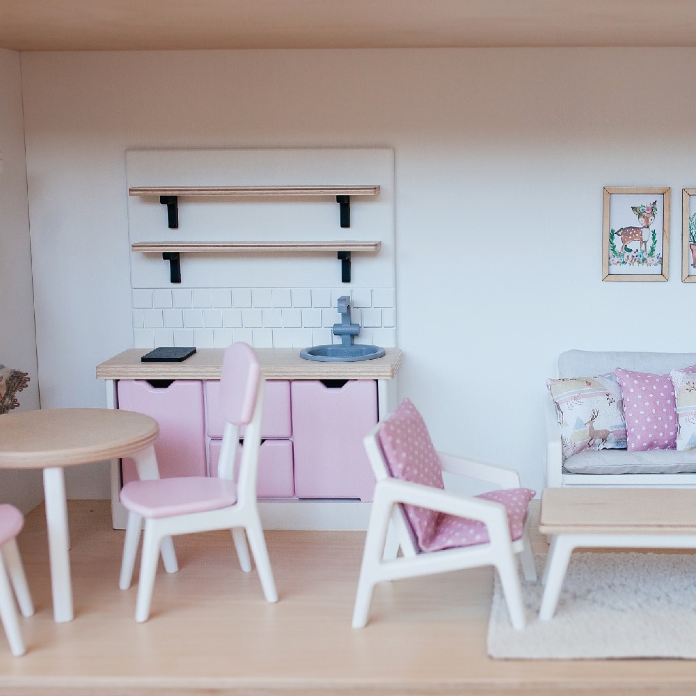 Кукольный дом Carolon "Сказка Сканди", 2-этажный, с мебелью, бело-розовый